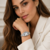 שעון GANT G193101 Seneca Bijou לנשים בצבע כסף עם מסגרת משובצת זרקונים ולוח לבן עם ספרות רומיות