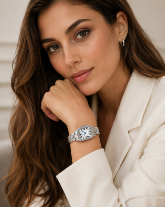 שעון GANT G193101 Seneca Bijou לנשים בצבע כסף עם מסגרת משובצת זרקונים ולוח לבן עם ספרות רומיות