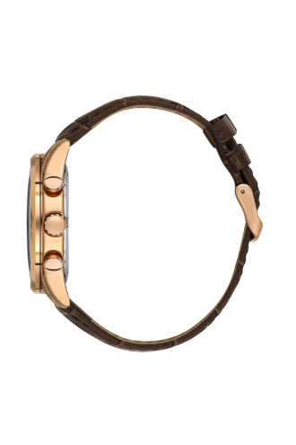 שעון גבר Daniel Klein Exclusive DK.1.14355-5 מארז רוז גולד לוח שחור XII רומית עור קרוקו חום