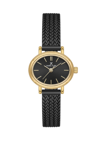 שעון נשים Daniel Klein Aura DK.1.14381-5 לוח שחור גימור זהב רצועת רשת שחורה