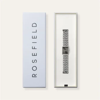 שעון נשים Rosefield כסף בעיצוב מלבני עם לוח אפור דגם SGSSS-O78