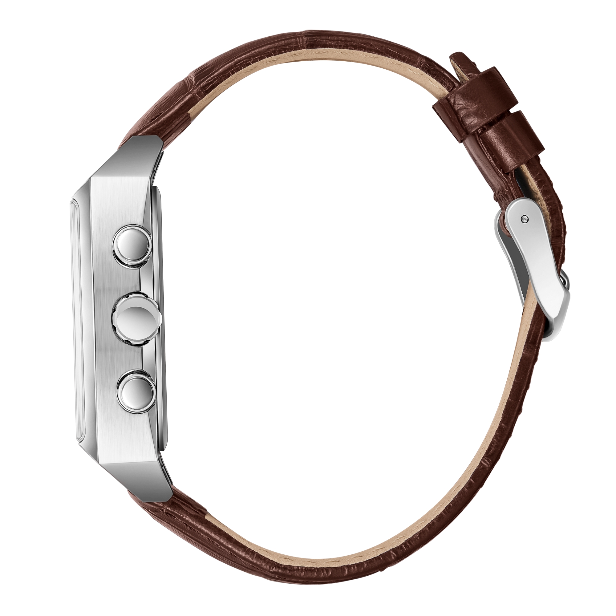 שעון גברים Lee Cooper London LC08180.362 מרובע כסף עם לוח שחור ורצועת עור חומה Multi Function – תמונה 4