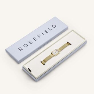 שעון נשים Rosefield OWGMG-O73 מוזהב עם גוף מתומן ורצועת רשת