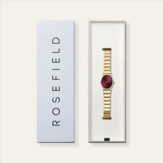 שעון לאישה Rosefield OVGSG-OV15 עם לוח בורדו אובלי וצמיד זהב