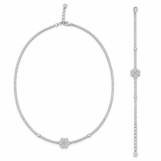 סט שרשרת וצמיד KOALA DESIGN SET1729 עם אבנים שקופות ואלמנט פרח בציפוי זהב או רודיום לבן