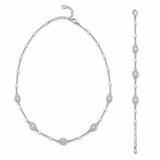 סט שרשרת וצמיד KOALA DESIGN SET1730 עם פנינים ואלמנטים אובליים בציפוי זהב או רודיום לבן