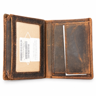ארנק עור לי קופר Lee Cooper DIW98219-D184-00 בצבע חום משומן עם לוגו ותפרים בולטים בחזית