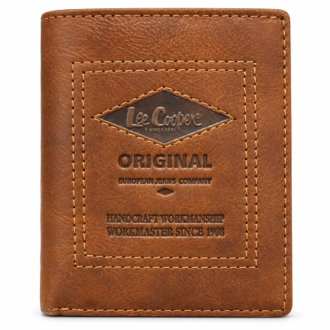 ארנק עור לי קופר Lee Cooper DIW98219-DI237-00 בצבע קוניאק עם לוגו בחזית ומסגרת תפרים כפולה