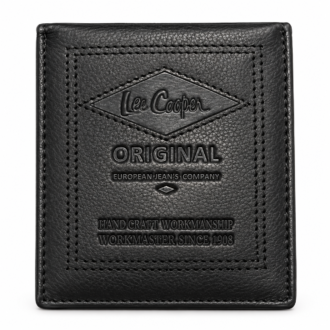 ארנק לי קופר Lee Cooper DIW98644-001-00 בצבע שחור עם לוגו וכיתוב מוטבעים ומסגרת תפרים כפולה בחזית
