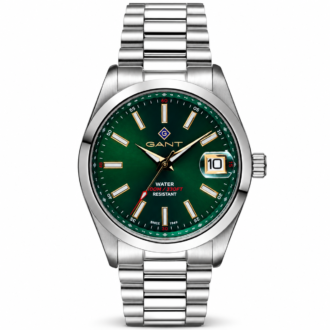 שעון לגבר GANT G161006 עם לוח ירוק, מחוגים בגוון זהב וצמיד פלדת אל־חלד כסוף