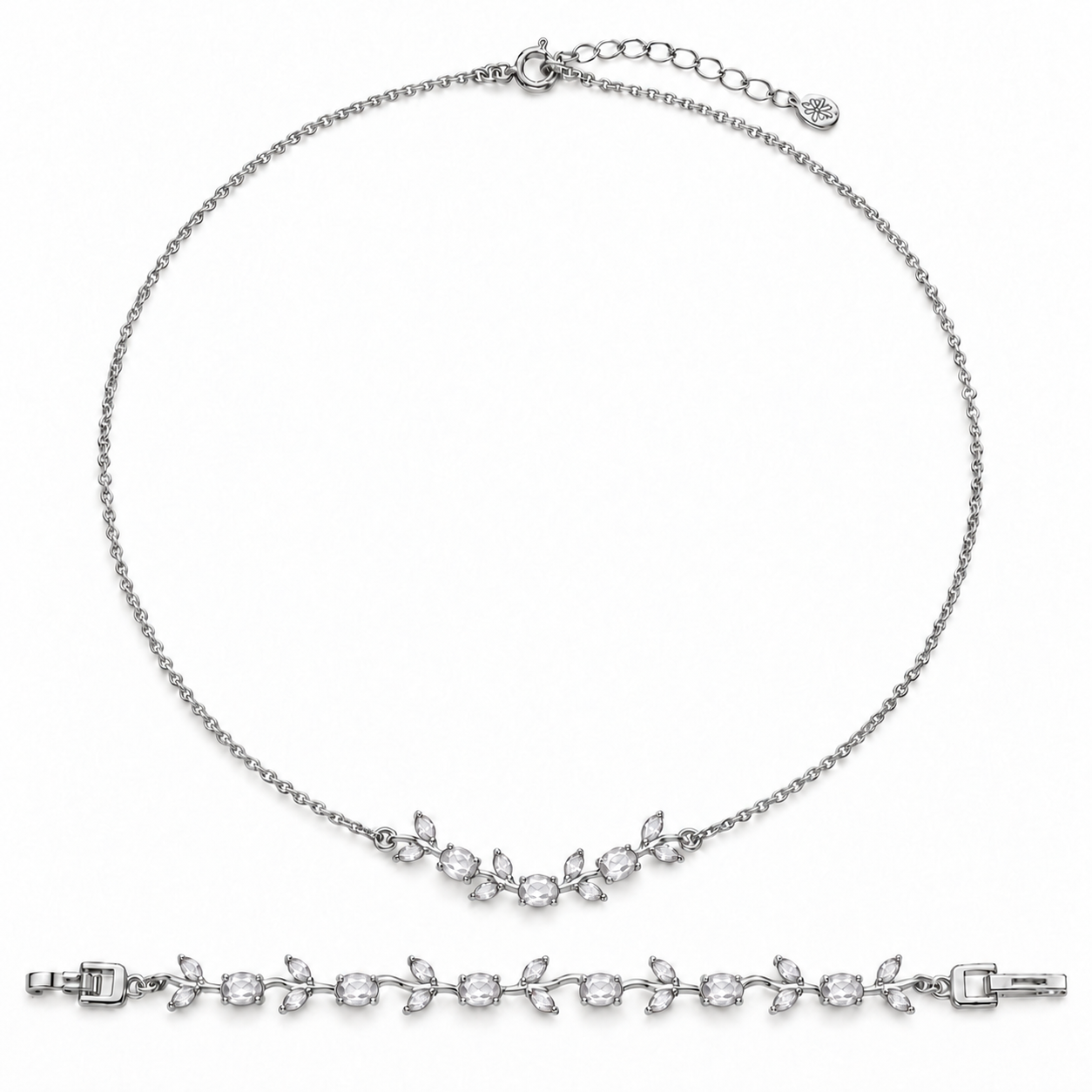 סט שרשרת וצמיד טוליפ SET0132 עם אבני קריסטל לבנות – תמונה 2