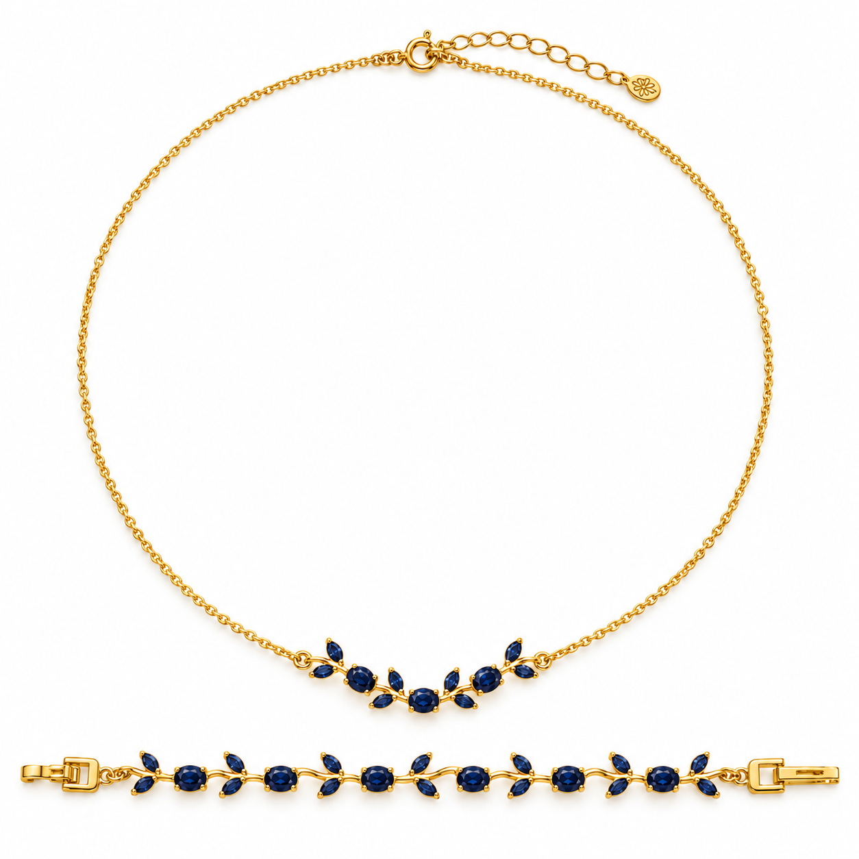 סט שרשרת וצמיד טוליפ SET0130 עם אבני קריסטל כחולות