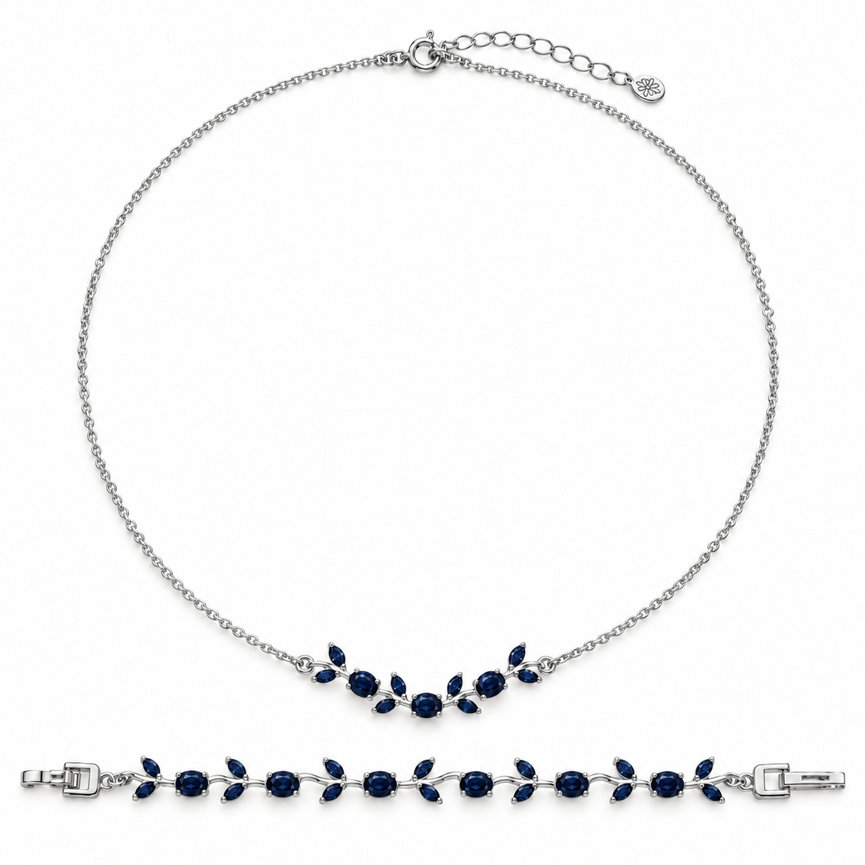 סט שרשרת וצמיד טוליפ SET0130 עם אבני קריסטל כחולות – תמונה 2